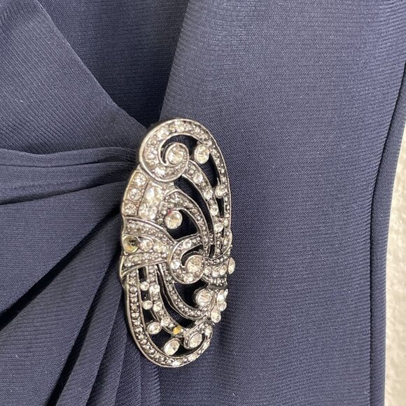 Chaps Womens 12 Navy Long Sleeve Evening Dress Rhinestone Accent Stretch - Picture 12 of 13